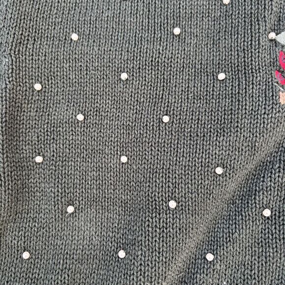 Vintage Womens Winter Sweater Size M Christmas Green 90s Beaded Hand Embroidered - Picture 13 of 13